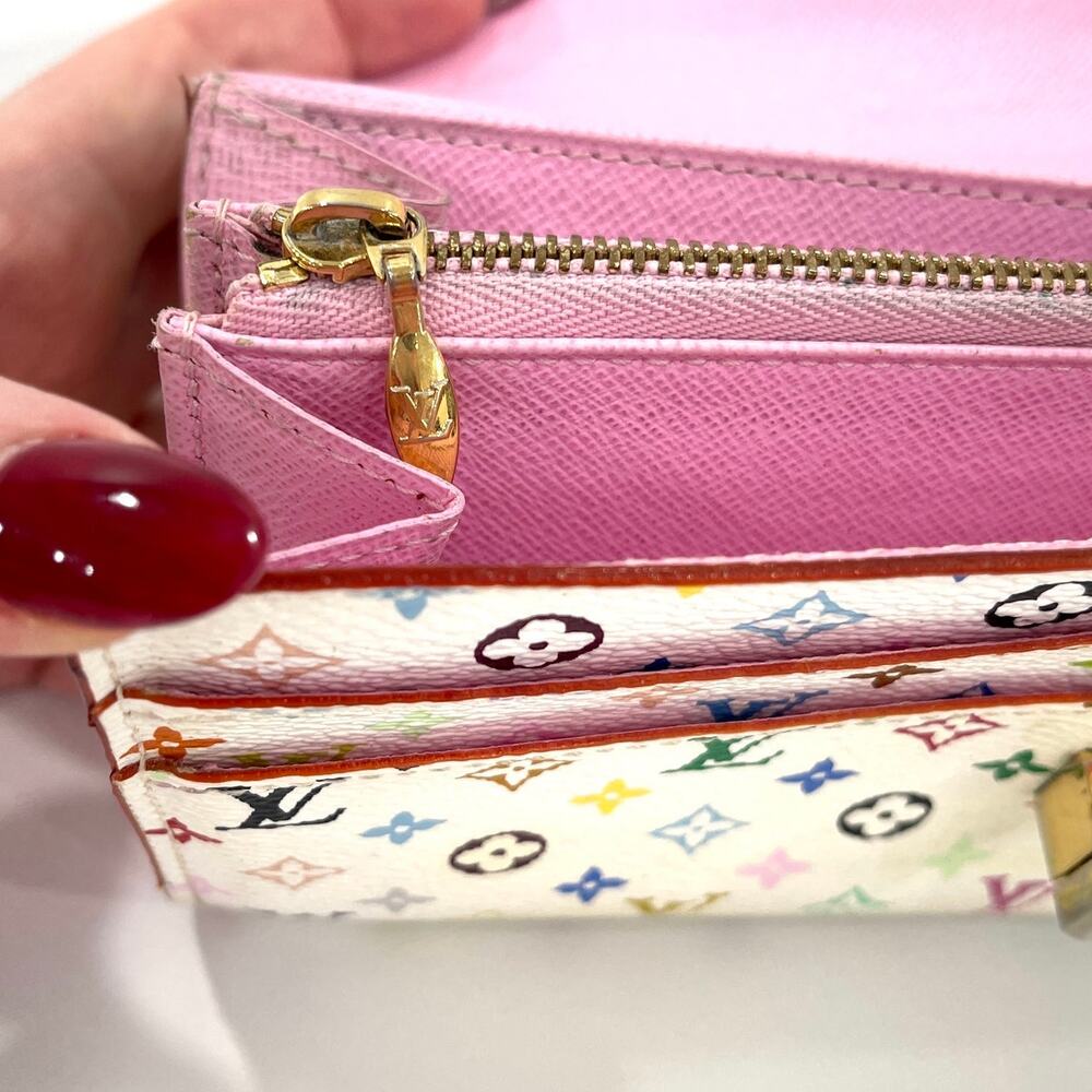 Louis Vuitton RARE Murakami Multicolor Bow Turn Lock Sarah Wallet White Pink Y2K - Picture 10 of 16